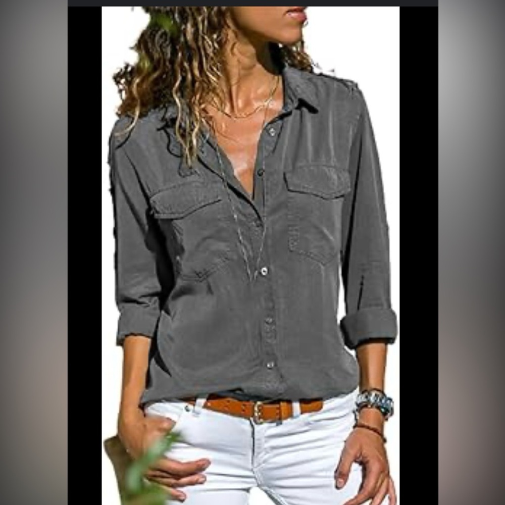 SOHO NY&C jeans,size M woman Gray Button-Up Shirt